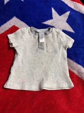 Nicole Miller Cream Speckled Short Sleeve Henley Top